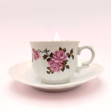 Bougie mini tasse rose - Parfum bouquet fleuri