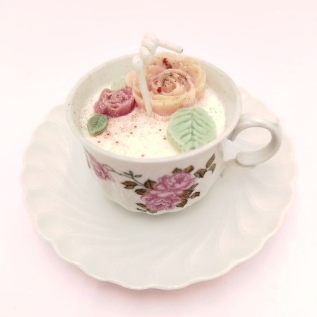 Bougie mini tasse rose - Parfum bouquet fleuri
