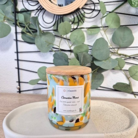 Bougie tache jaunes et bleues - Parfum Clémentine Monoï