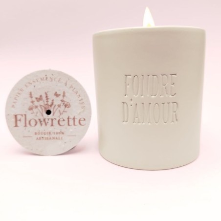 Bougie blanche - "Amour" - Parfum fleur de Lin