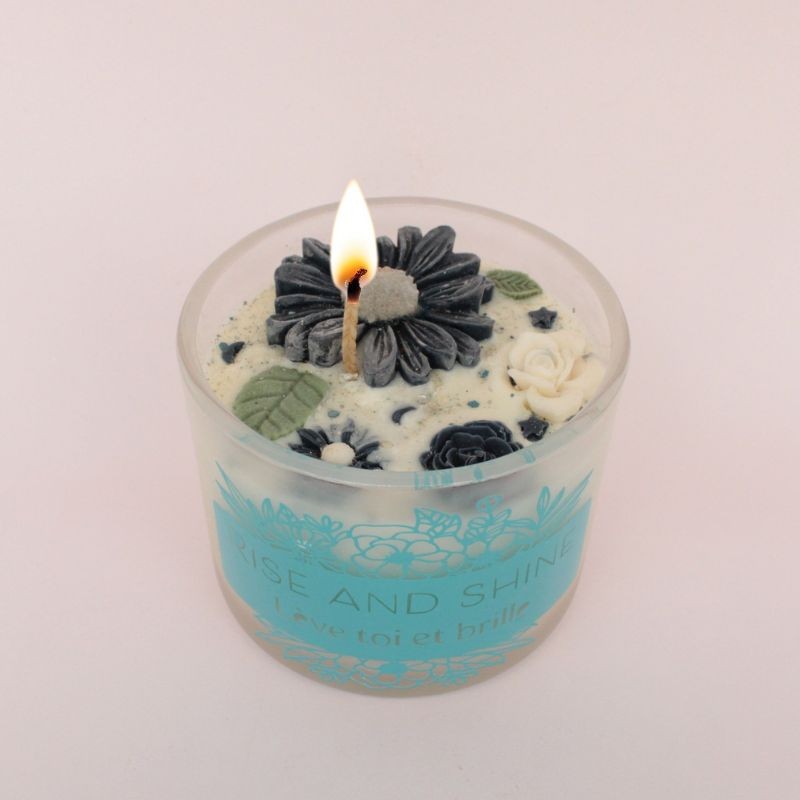 Bougie surprise bijou - Marguerite parfum bouquet fleuri (bleu)