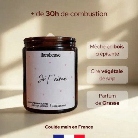 Bougie amour St Valentin - "Je t'aime"- Parfum fleur de cerisier