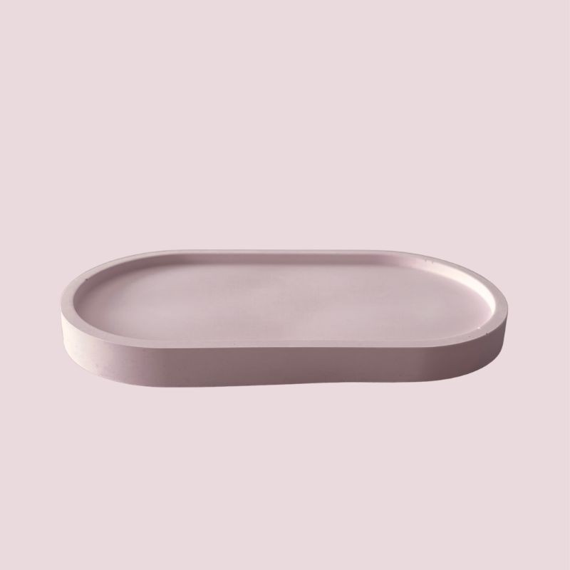 Plateau ovale décoratif en mélange de plâtre - Support bougies rose