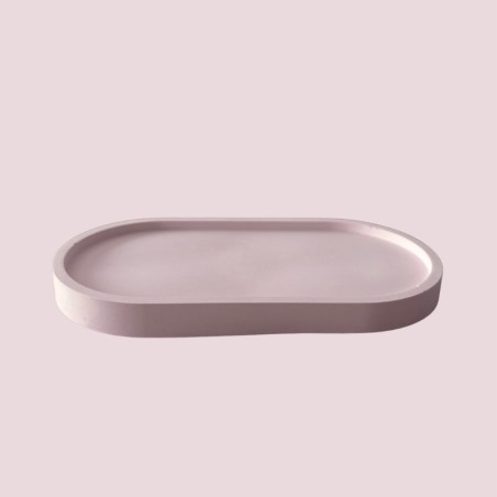 Plateau ovale décoratif en mélange de plâtre - Support bougies rose