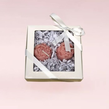 Coffret duo de bougies en forme de pivoine - Parfum fleur de lin