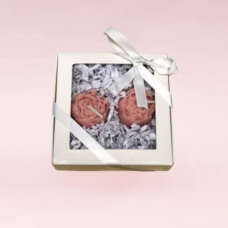 Coffret duo de bougies en forme de pivoine - Parfum fleur de lin
