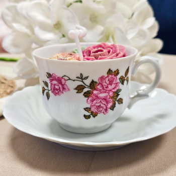 Bougie mini tasse rose - Parfum bouquet fleuri