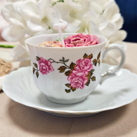 Bougie mini tasse rose - Parfum bouquet fleuri
